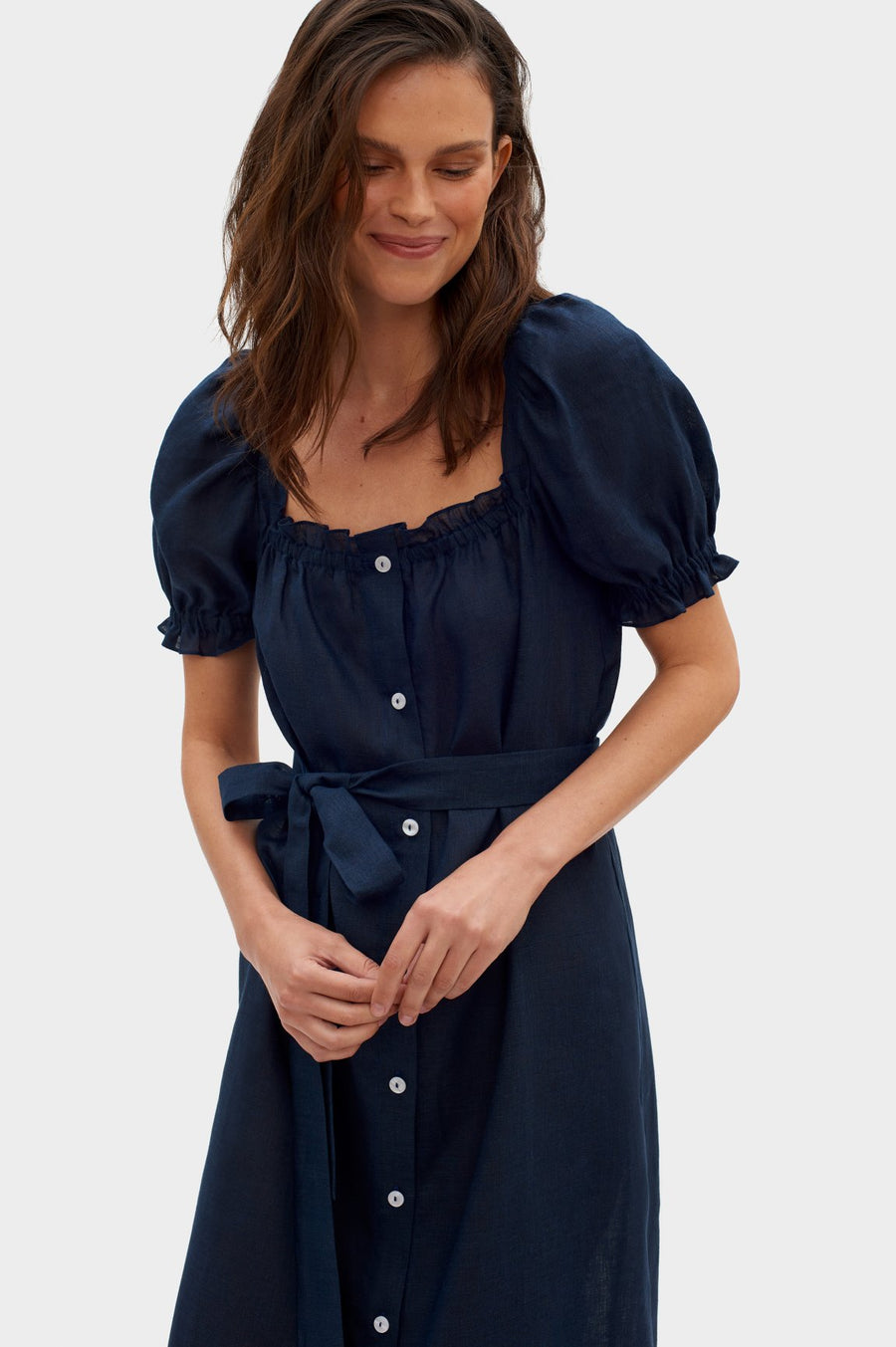 SLEEPER Bridget Linen Midi Dress